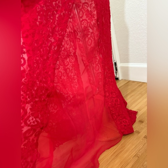 Vintage Shirley Red Floral Lace Floor Length Nightgown - Picture 7 of 15